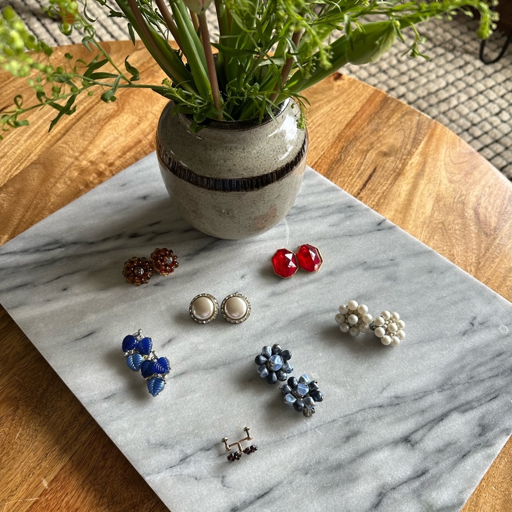 Vintage Mixed Clip-On Earrings Lot - Red, Blue, White, Pearl, Brown